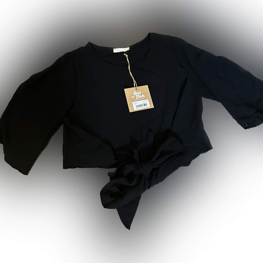 Mind Code NWT black tie front blouse
